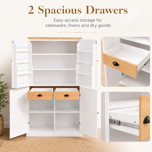 71" Tall Kitchen Pantry Storage Cabinet with 8 Door Shelves and 2 Storage Compartments, Two-Tone Freestanding Food Pantry Cabinet with Adjustable Shelves for Kitchen, Dining Room