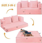Futon Sofa Bed with Pillow, 3-in-1 Sleeper Sofa Bed with Removable Cover | Convertible Floor Sofa Bed with Memory Foam Filled, No Assembly Couch for Living Room, Bedroom（Pink King）