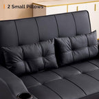 VINGLI Convertible Loveseat Sleeper Sofa Bed, Pullout Couch for Living Room | Black Futon Sofa Bed, Faux Leather Pull-Out Couch Bed with USB Ports, Cup Holders for Small Space, Apartment, Office