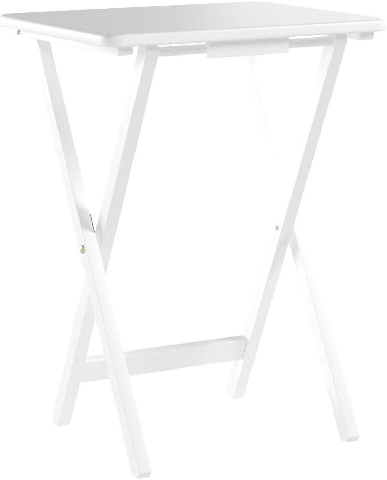 HomeStock Antique 5-Piece Solid Wood Folding Tray Table Set with Storage Stand 4 Durable TV Tables for Living Room or Snacks, 19" x 14.75" x 25.5" White