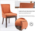 Modern Dining Chairs Set of 4, Fabric Upholstered High Back Chairs with Nailhead Trim and Curved Solid Wood Legs, Sillas de Comedor Accent Chairs for Dining Room, Orange
