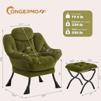 Lazy Chair with Folding Ottoman,Leisure Sofa Chair,Soft Fabric Armchair with Armrests and Side Pockets, Reading Chair with Footrest for Living Room, Bedroom, Office (Plush Green)