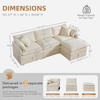 WorthFurni Modular Sectional Sofa with Storage Ottomans,103" L-Shaped Cloud Couch,Comfy Modern Couches with Pillows & Upholstered Deep Seat Cushion for Apartment Living Room Bedroom（Beige）