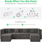 MONVANE U Shaped Sectional Couch Oversized, Chenille, Gray | 6-Seat Sectional Couch for Living Room, Modular Cloud Sofa with Ottoman & 6 Throw Pillows, No Assembly Required