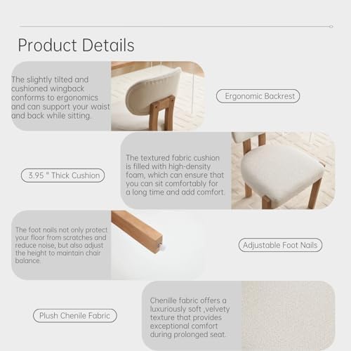 Modern 5-Piece Dining Table Set with 4 Chairs,Oak Round MDF Dining Table, Beige Fabric Upholstered Chairs with Natural Wood Legs for Kitchen Dining Room Home