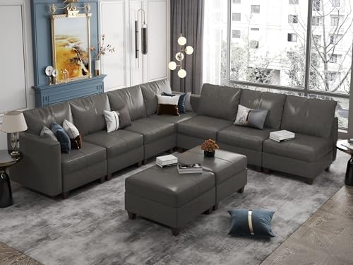 EASE MOOSE Faux Leather Sectional Modular Couch Sleeper Sectional Sofa | Faux Leather Modular Sectional sofa with Storage, Material Scratch Resistant ,Convertible sofa bed,Freely combinable