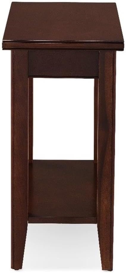 MAKLAINE Solid Wood Rectangular End Table, Chocolate Cherry Finish, 12 x 24 x 24 in, Space-Saving Narrow Design with Lower Shelf, Durable Living Room Side Table for Recliners or Small Spaces
