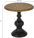Pemberly Row 23" Round Wood Accent Table, Reclaimed Walnut Top with Ash Veneer and Black Hand-Carved Base, Natural/Black Finish, Transitional Style for Home Décor