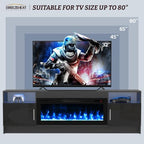 BREEZEHEAT Electric Fireplace TV Stand with 36 inch Fireplace Up to 80" TVs-Led Entertainment Center with High Glossy Doors-70 inch TV Cabinet, Modern Media Console for Living Room(Black)