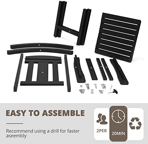 LUE BONA Outdoor Rocking Chairs Set, 3-Piece, HDPS Poly Porch Rockers with Table, Plastic Weather Resistant Rocking Chair Set for Outdoor Indoor, Garden, Backyard, 350lb, Black Chairs+Table