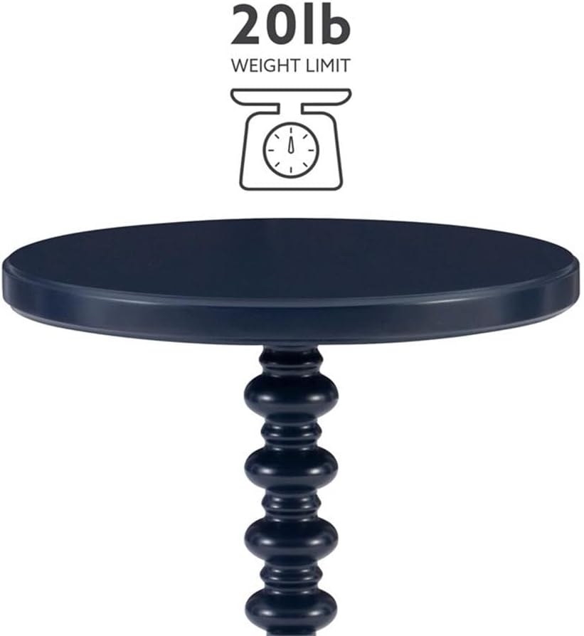 MAKLAINE Modern Transitional Round Spindle Side Table, 17 in Diameter, Navy Blue Painted Rubberwood, Sturdy Pedestal Base, Accent Table for Living Room, Entryway or Bedroom Use