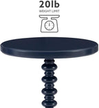 MAKLAINE Modern Transitional Round Spindle Side Table, 17 in Diameter, Navy Blue Painted Rubberwood, Sturdy Pedestal Base, Accent Table for Living Room, Entryway or Bedroom Use