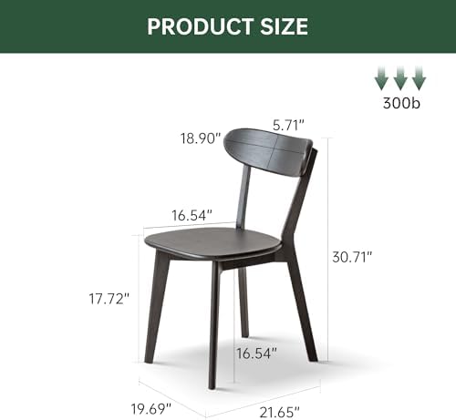 Dining Chairs, Kitchen Chairs, 100% Oak Solid Wood Modern Chair with Curved Backrest Kitchen & Dining Room Chairs Modern Chair for Living Room (Black, 4 Pack)