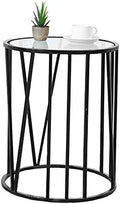 Telephone Table, Nordic Modern Side Table Tempered Glass Small Round Table Living Room Corner Table Telephone Table Bedroom Bedside Table,15.7''x27.5'' (Black