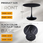 42" Tulip Table for 4-6 Persons Modern Round Dining Room Table, Mid-Century Modern Black Small Kitchen Table with MDF Wooden Top, Leisure Coffee Table for Living Room, Dining Room, Office