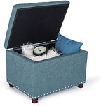 24’’ Rectangular Upholstered Storage Ottoman for Living Room | Fabric Foot Stool with Nail-head Trim- Chests and Organizers , Load Up to 350 lb, Lake Blue