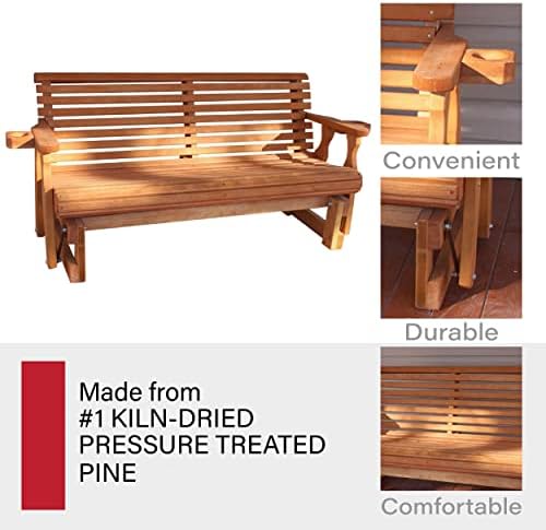 Amish Casual Heavy Duty 800 Lb Roll Back Pressure Treated Porch Glider with Cupholders (4 Foot, Cedar Stain)