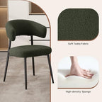 Dining Chairs Set of 4, Mid Century Modern Kitchen Chairs, Boucle Upholstered Dining Chair with Curved Backrest & Metal Legs for Kitchen Dining Room, Green