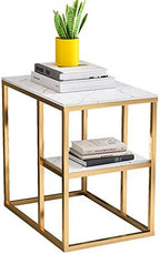 Telephone Table, Sofa Side Table Telephone Table Corner Table 2 Tier Storage Shelf for Office Hallway or Living Room,Marble Table Top and Metal Frame,21.6''×15(White