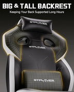 GTPLAYER Big & Tall Gaming Chair, Wide Seat with Footrest, Jet Black | Ergonomic High Back Computer Desk Chair for Adults, Comfort Padded Seat with Lumbar Support Armrests Recliner for Office/Home
