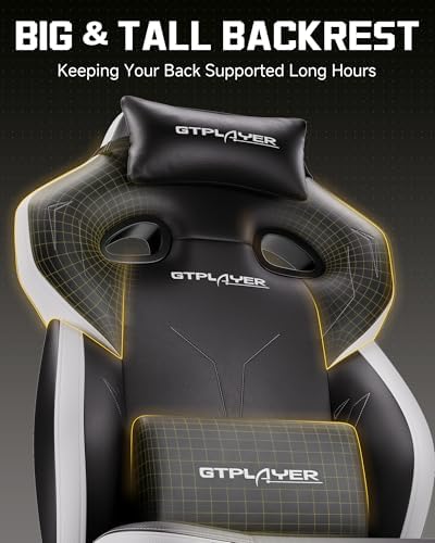 GTPLAYER Big & Tall Gaming Chair, Wide Seat with Footrest, Jet Black | Ergonomic High Back Computer Desk Chair for Adults, Comfort Padded Seat with Lumbar Support Armrests Recliner for Office/Home