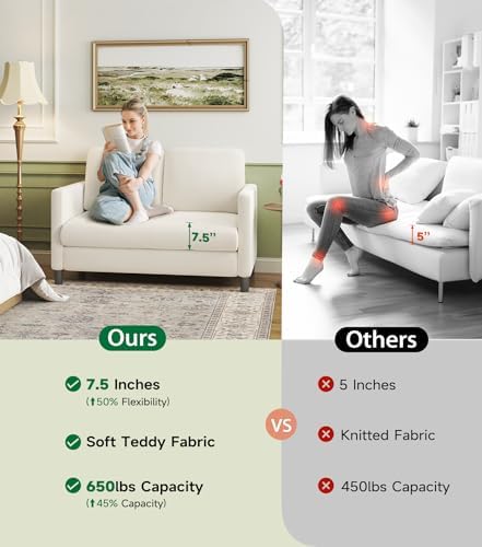 Welzona Loveseat, 51" Small Couch, Teddy Love Seat, Small Loveseat Sofa | Comfy Teddy Fabric, Tool-free Setup, Washable Covers, All-wood Small Sofa Couch for Living Room, Bedroom, Small Spaces, Brown