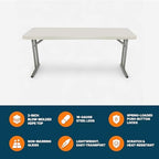 OEF Furnishings OEFBT-SEM1872 Commercial-Grade Premium Industrial Seminar Folding Table with Thick Blow-Molded Top and 16-Gauge Cantilever Steel Legs (Seminar, 18" × 72", Speckled Gray Top)