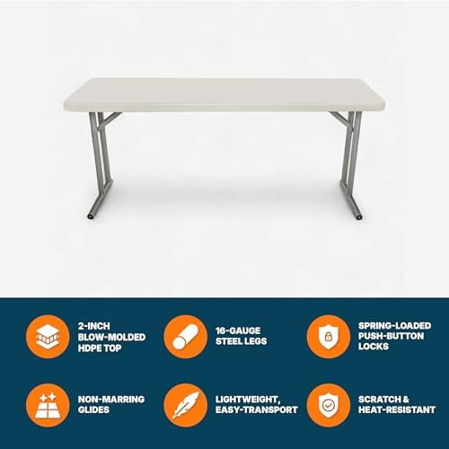OEF Furnishings OEFBT-SEM1872 Commercial-Grade Premium Industrial Seminar Folding Table with Thick Blow-Molded Top and 16-Gauge Cantilever Steel Legs (Seminar, 18" × 72", Speckled Gray Top)