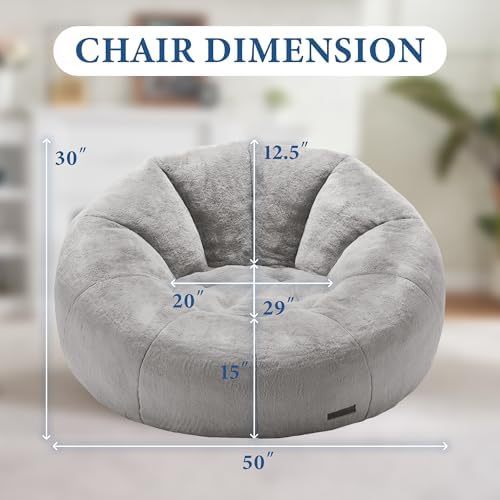 Hobestluk Large Beanbag Chairs for Adults Donut-Shaped Plush Sofa Couch | Grey, Oversized Bean Bag Chair with Faux Fur Cover Foam Filling Cozy Lounger for Bedroom Living Room Reading