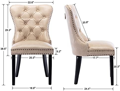 CIMOTA Beige Leather Dining Chairs Set of 8 Mid Century Modern Dining Room Chairs Tufted Upholstered Kitchen Dining Chairs Comfortable Side Chairs with Nailhead Trim/Ring Back (PU /8PCS)