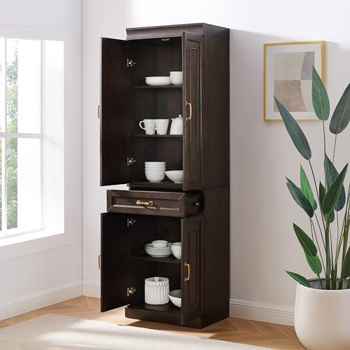 Crosley Furniture Stanton Pantry Storage Cabinet with Shelves, Kitchen, Dining, or Laundry Room, Coffee