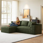 ONEMMLION 96" L-Shaped Cloud Couch Sofa with Chaise, Green | Corduroy Comfy Fluffy Modular Deep Seat Memory Foam Compressed Sectional Sofa for Living Room Oversized Left Facing Chaise