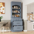 83.7Inch Tall Kitchen Pantry Cabinet, Freestanding Kitchen Pantry with Faux Marble Top, Corner Cabinet with 5 Storage Drawers and Adjustable Shelf, Gray