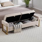 67" Storage Bench for Bedroom, End of Bed Bench King Size, Beige | Double Lids Storage Ottoman Bench with Golden Legs, Upholstered Velvet Bench for Foot of Bed Window Living Room Entryway