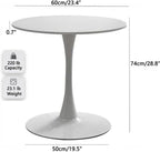23.4" Tulip Dining Table, White, Perfect for 2-4 People, Mid-Century Modern Style, Round MDF Top with Sturdy Base for Dining Room, Living Room, Cafe