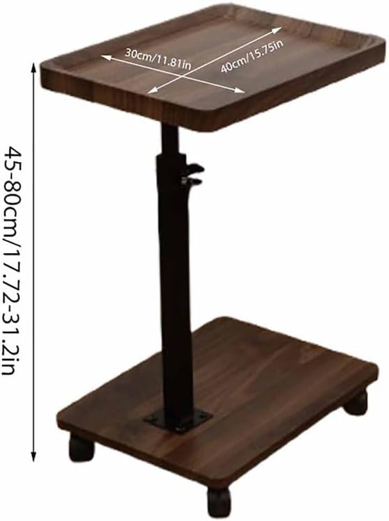 C Shaped End Table Adjustable Height with Wheels, Couch Tables That Slide Under, C Shaped End for Couch Double-Layered Storage for Living Room, Bedroom,Cherry Wood Color