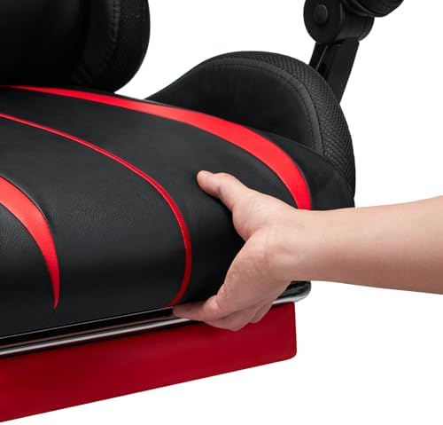 HOFFREE RGB Gaming Chair with Speakers Massage LED Lights Game Chair-Red | Bluetooth Computer Gaming Chair with Footrest Video Game Chair for Adults Ergonomic High Back Gamer Chair with Lumbar Support