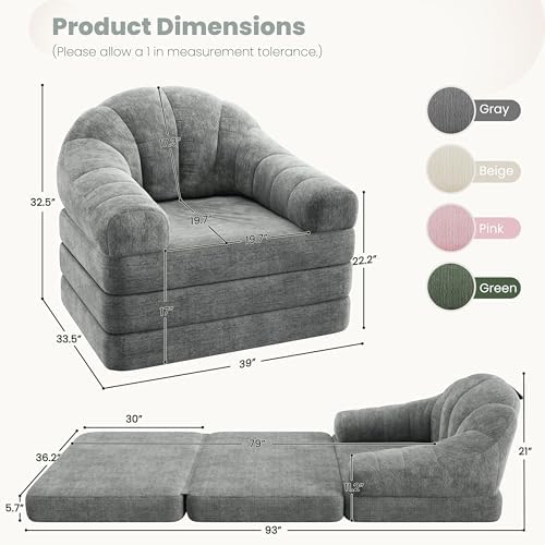 Yaheetech 93" Folding Sofa Bed Convertible Sofa Chenille, Gray