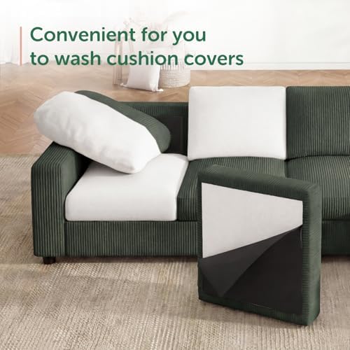HONBAY Corduroy Sectional Sofa with Storage Ottoman, 6 Seaters L Shaped Small Sectional Couch for Living Room, Green