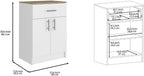 2 Piece Kitchen Set with Island and Pantry Cabinet, White/Light Oak | Includes interlocking mechanism for assembly without tools