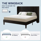 Allewie Queen Size Velvet Platform Bed Frame, Tall Wingback Headboard, Black