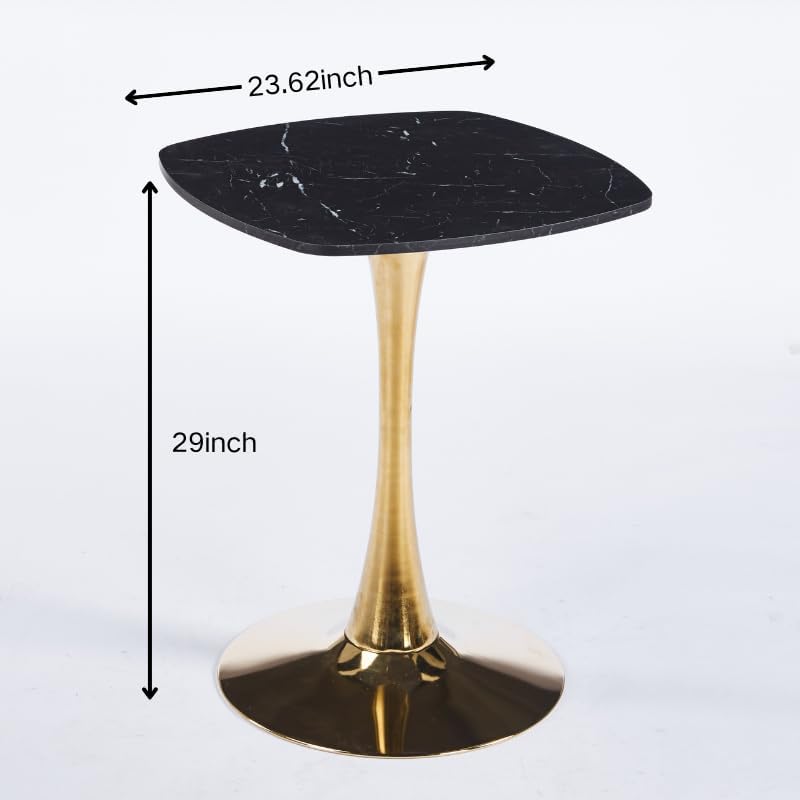 24 Inch Square Tulip Bistro Table for 2-4, Small Dining Table with Gold Metal Pedestal Base, Black Faux Marble Top Kitchen Table, Modern Square Cafe Table for Apartment Living Room Office Small Space