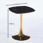 24 Inch Square Tulip Bistro Table for 2-4, Small Dining Table with Gold Metal Pedestal Base, Black Faux Marble Top Kitchen Table, Modern Square Cafe Table for Apartment Living Room Office Small Space
