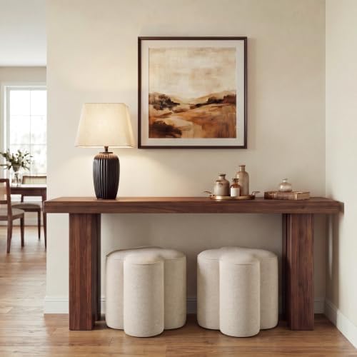 Zesthouse Flower Pouf Ottomans Foot Rest Set of 2, Linen Poofy Ottomans | Large Ottoman Footstool for Couch, Modern Living Room Stool Seat, Cute Square Vanity Stool for Bedroom, Beige Dorm Foot Stool