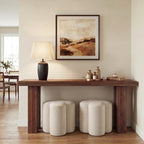 Zesthouse Flower Pouf Ottomans Foot Rest Set of 2, Linen Poofy Ottomans | Large Ottoman Footstool for Couch, Modern Living Room Stool Seat, Cute Square Vanity Stool for Bedroom, Beige Dorm Foot Stool