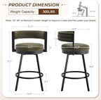 Flouki Swivel Counter Height Bar Stools Set of 2, Upholstered 26.6" Modern Counter Stools with Arms, Linen Barstools with Back and Metal Base for Kitchen Island, Dining Room, Green Linen Fabric