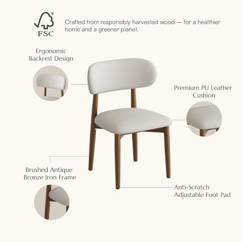 POVISON Modern Dining Chairs Set of 4, Armless PU Leather Dining Chair with PU Cushions and Dark Bronze-Coloured Metal Leg