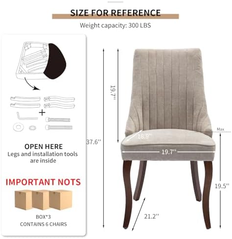 Fabric Dining Chairs Set of 6, High Back Upholstered Kitchen & Dining Room Chairs with Solid Wood Legs, Mid Century Modern, Sillas de Comedor (Beige, 6 Pcs)