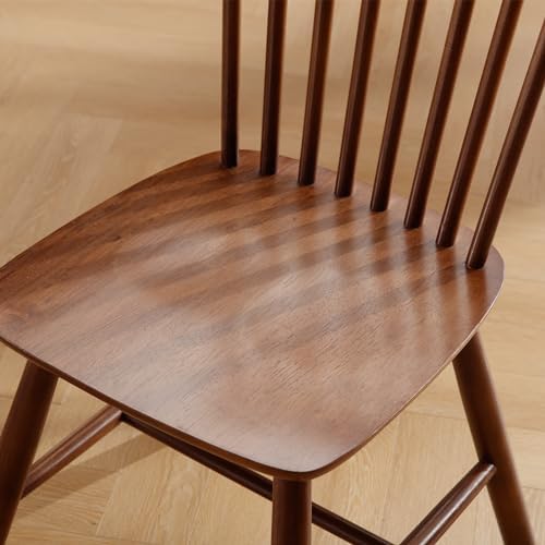 Windsor Dining Chairs Set of 2, Farmhouse Kitchen & Dining Room Chairs with Spindle Back, Comfy Armless Solid Wood Side Chair for Home/Living Room/Restaurant, Walnut Wood