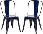 AC Pacific 18 Inch Seat Height Industrial Metal Dining Chairs, Stackable Kitchen or Bar Seat, Durable Modern Design, Versatile Accent Furniture, Set of 2, Dark Blue